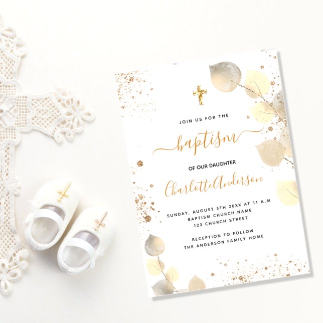 Invitation Carte Postale Baptême eucalyptus parties scintillant de verdure  (Créateur téléchargé)