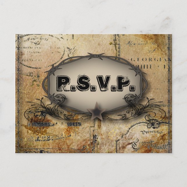 Invitation Carte Postale barbelé rustique western country cowboy mariage (Devant)