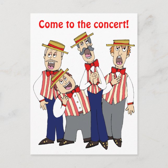 Invitation Carte Postale Barbershop Cartoon Quartet Personnaliser l'invitat (Devant)