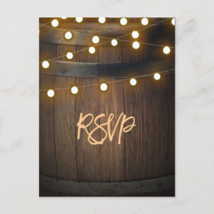Invitation Carte Postale Baril en bois Feux de coeur sculpté RSVP rustique