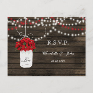 Invitation Carte Postale Barne bois poinsettia mason jarre de mariage rusti