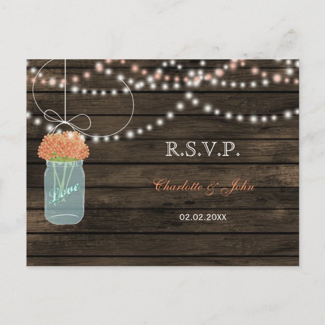 Invitation Carte Postale Barnwood mât jarres corail mariage RSVP (Devant)
