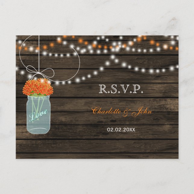 Invitation Carte Postale Barnwood mât jarres orange mariage RSVP (Devant)