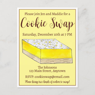 Invitation Carte Postale Bars à citron Carrés Vente de gâteau Cookie Swap P