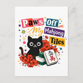 Invitation Carte Postale Bas les pattes de mes tuiles de Mahjong Chat Noir