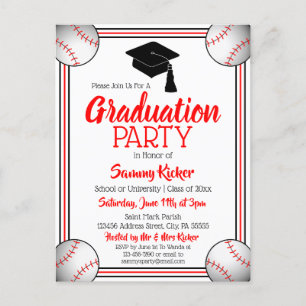 Invitation Carte Postale Baseball Red & Black Graduation Party