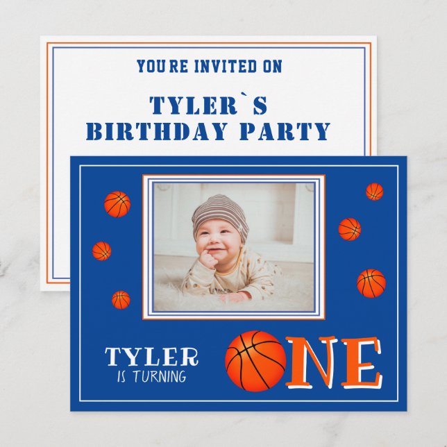 Invitation Carte Postale Basketball Ball Sports Un 1er anniversaire Photo (Devant / Derrière)