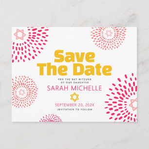 Invitation Carte Postale Bat mitzvah rose Enregistrer la date Starburst mod