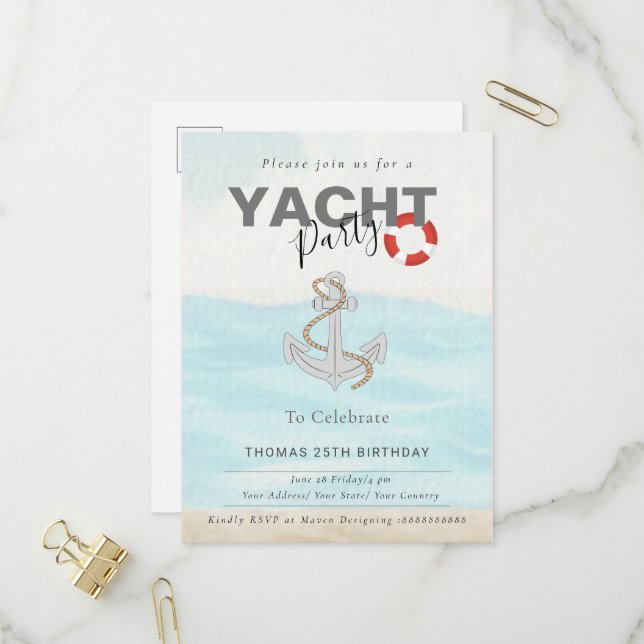 Invitation Carte Postale Bateau bateau bateau bateau croisière fête d'anniv (Devant/Arrière en situation)