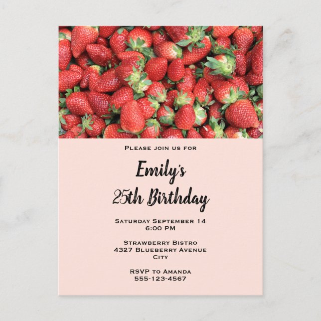 Invitation Carte Postale Batte de fraises rousses juteuses Anniversaire (Devant)