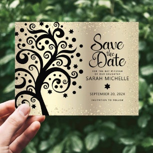 Invitation Carte Postale Batte Mitzvah Enregistrez la Date Arbre de Vie Noi