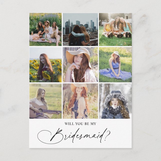 Invitation Carte Postale Be My Bridesmaid Chic Script Photo (Devant)