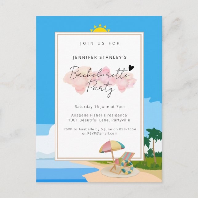 Invitation Carte postale, Beach Bachelorette Invit (Devant)