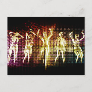 Invitation Carte Postale Beach Rave Party with Disco Dancing Girls
