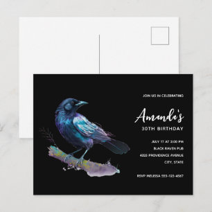 Invitation Carte Postale Beau Corbeau sur une branche d'arbre Anniversaire