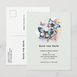 Invitation Carte Postale Beaux papillons et fleurs Sauvez la date