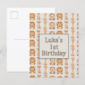 Invitation Carte Postale Bébé mignon Animaux Safari