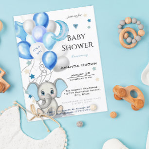 Invitation Carte Postale Bébé mignon éléphant avec ballons bébé bébé garçon