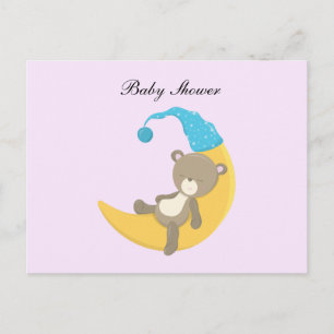 Invitation Carte Postale Bébé ours en dessin animé dormant sur la lune avec