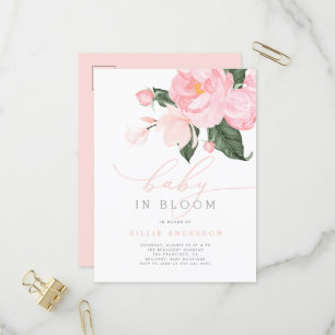 Invitation Carte Postale Bébé rose rose florale en fleurs douche