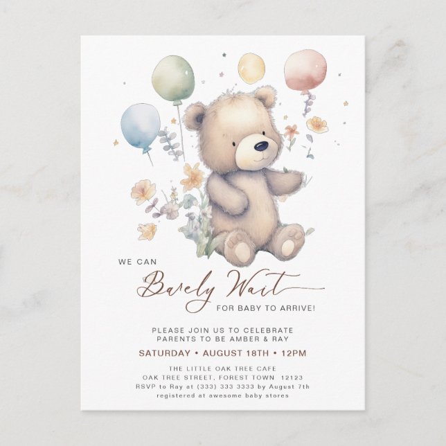 Invitation Carte Postale Beige Nous pouvons attendre prématurément Baby sho (Devant)