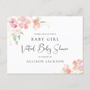 Invitation Carte Postale Belle Baby Shower Virtuelle Rose Corail Floral Dor