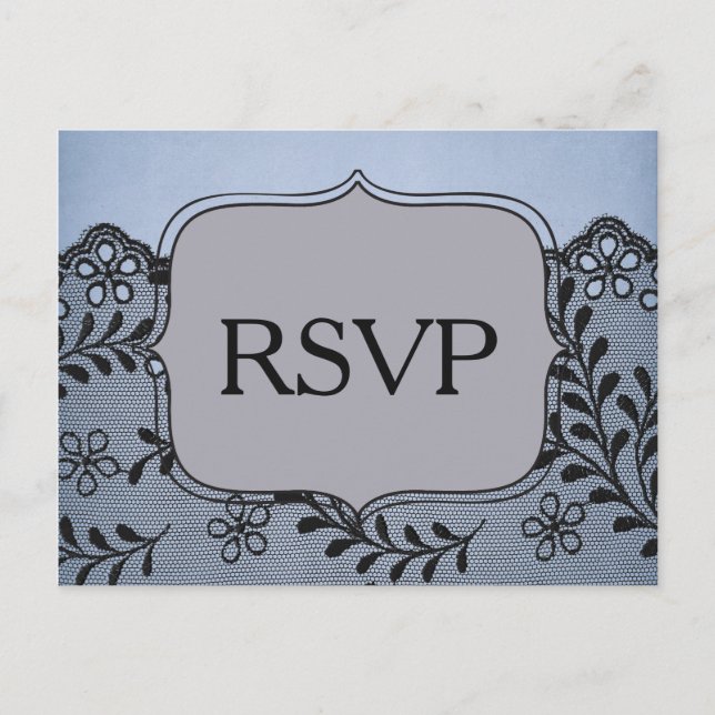 Invitation Carte Postale Belle dentelle bleu et noir Faux LVP (Devant)