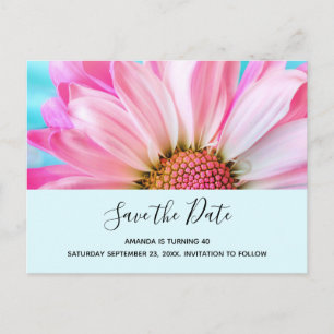 Invitation Carte Postale Belle Fleur rose Fermer Photo Enregistrer la date