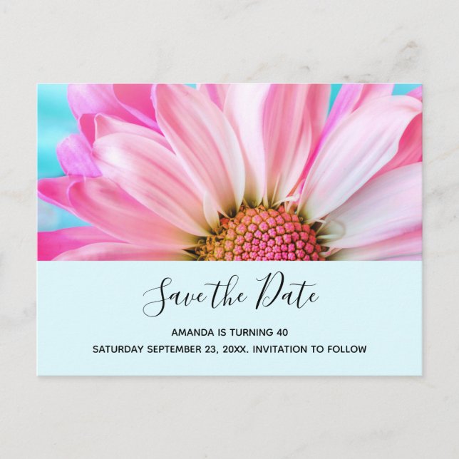 Invitation Carte Postale Belle Fleur rose Fermer Photo Enregistrer la date (Devant)