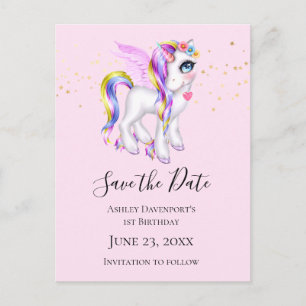 Invitation Carte Postale Belle licorne avec Rainbow Mane Enregistrer la dat