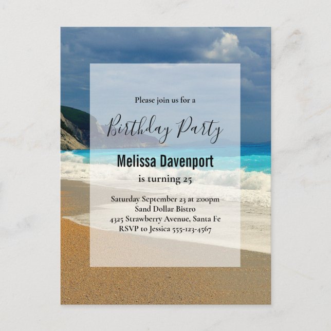 Invitation Carte Postale Belle Mer Turquoise Photo Tropicale Anniversaire (Devant)