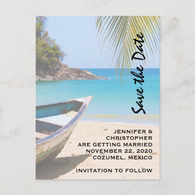 Invitation Carte Postale Belle Plage tropicale Mariage Sauvez la date (Devant)