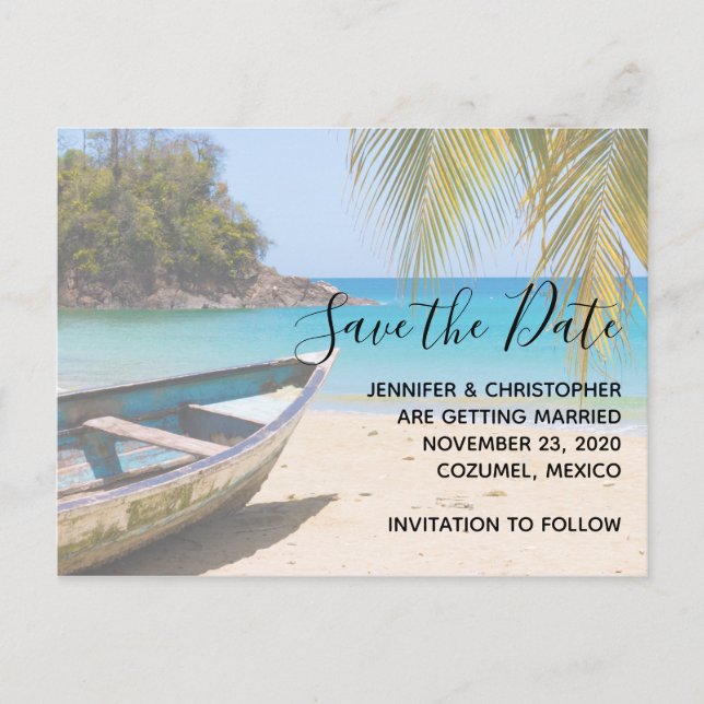 Invitation Carte Postale Belle Plage tropicale Mariage Sauvez la date (Devant)