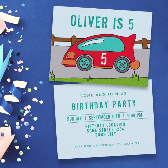 Invitation Carte Postale Belle voiture rouge Boy`s Anniversaire (Créateur téléchargé)