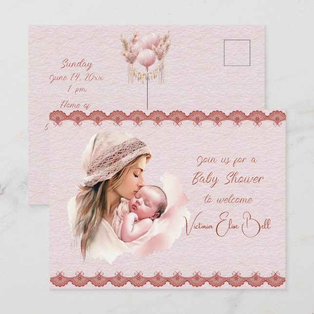 Invitation Carte Postale Bienvenue dans une douche bébé fille (Devant / Derrière)