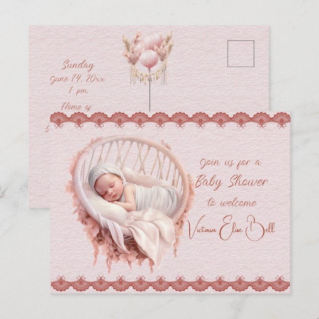 Invitation Carte Postale Bienvenue dans une douche bébé fille (Devant / Derrière)