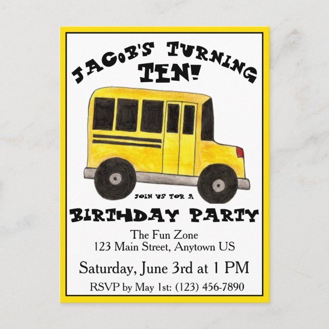 Invitation Carte Postale Big Yellow School Bus fête d'anniversaire (Devant)