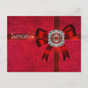 Invitation carte postale Bijou en cuir rouge