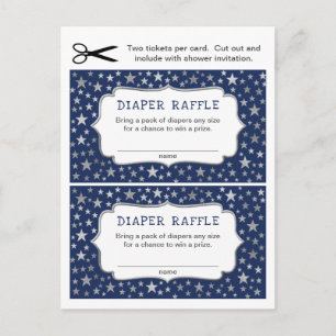 Invitation Carte Postale Billets de tombola couche garçon Navy Silver Stars