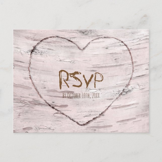 Invitation Carte Postale Birch Tree & Heart Mariage rustique RSVP (Devant)