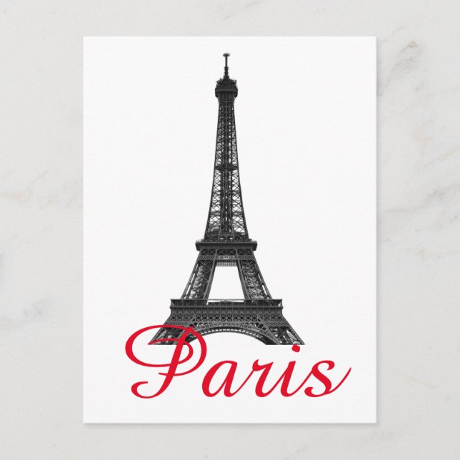 Invitation Carte Postale Black Blanc Tour Eiffel Paris Love City Travel (Devant)