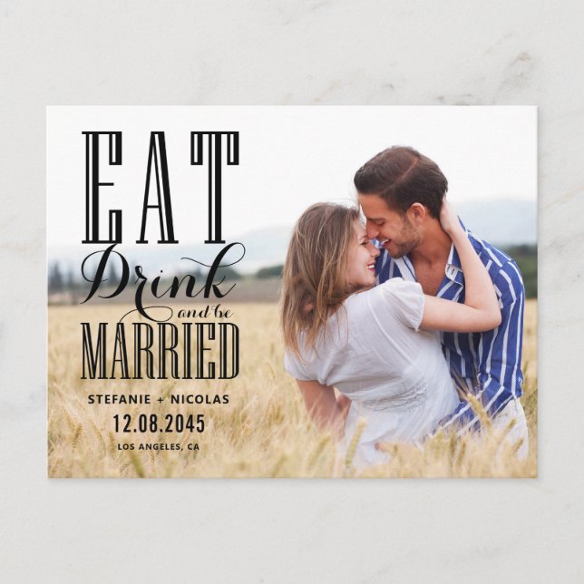 Invitation Carte Postale Black Eat Drink and Be Married Photo Enregistrer l (Devant)