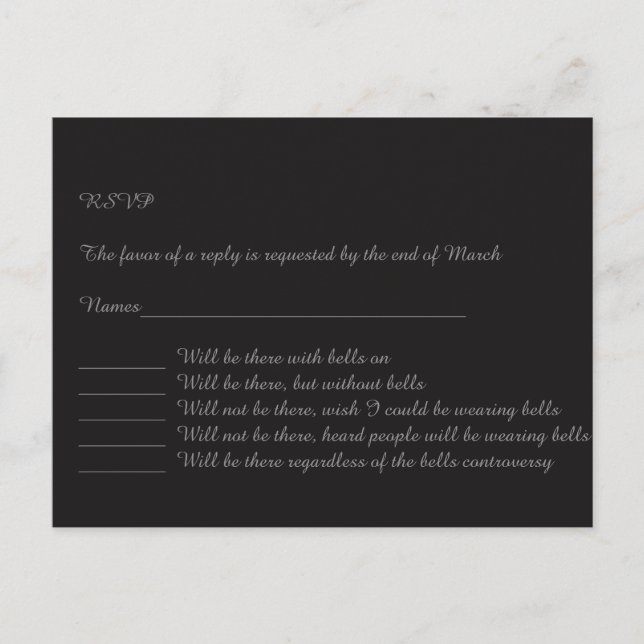 Invitation Carte Postale Black RSVP drôle (Devant)
