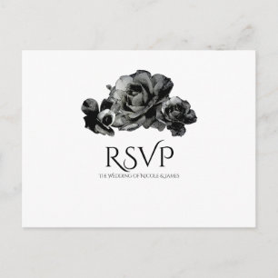 Invitation Carte Postale Black Watercolor Roses mariage élégant RSVP