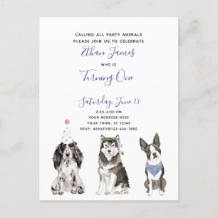 Invitation Carte Postale Black White Purple Script Bébé 1ère fête d'anniver