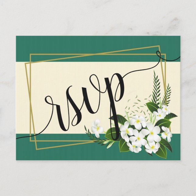 Invitation Carte Postale blanc floral élégant cadre géométrique rsvp invita (Devant)