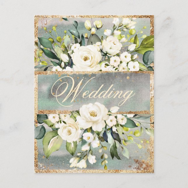 Invitation Carte Postale Blanc Floral or Botanique Crème Mariage d'ivoire (Devant)