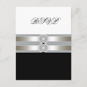 Invitation Carte Postale Blanc noir RSVP Postard