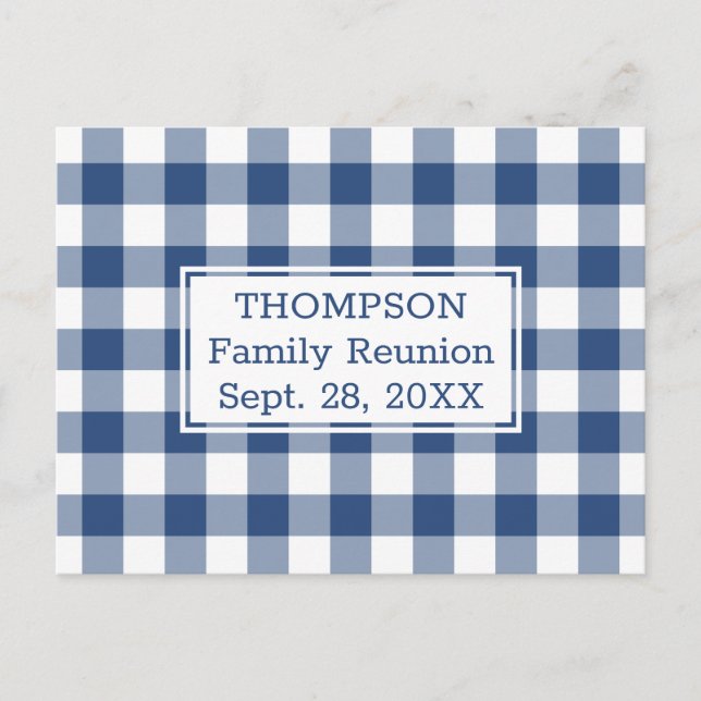 Invitation Carte Postale Bleu Blanc Buffle Chèque Famille Réunion (Devant)