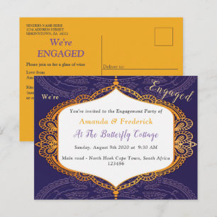 Invitation Carte Postale bleu marine avec Mandalas d'or